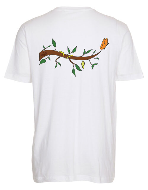 Hvid T-shirt med gren og blade tegning