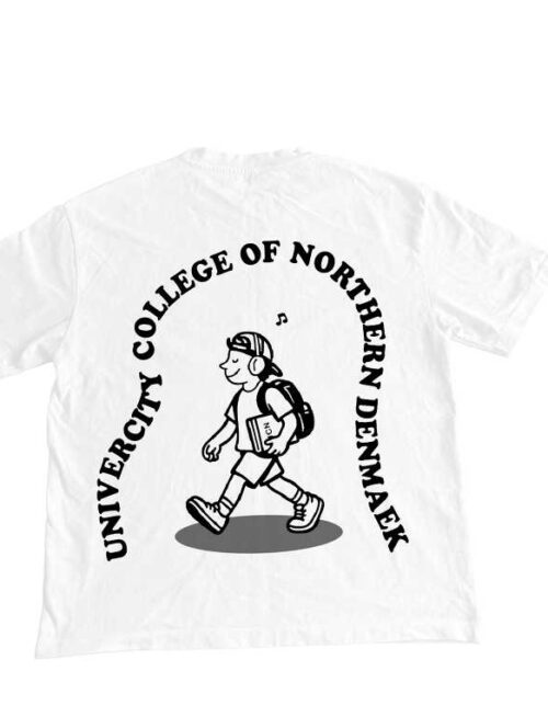 T-shirt med tegning af gående studerende