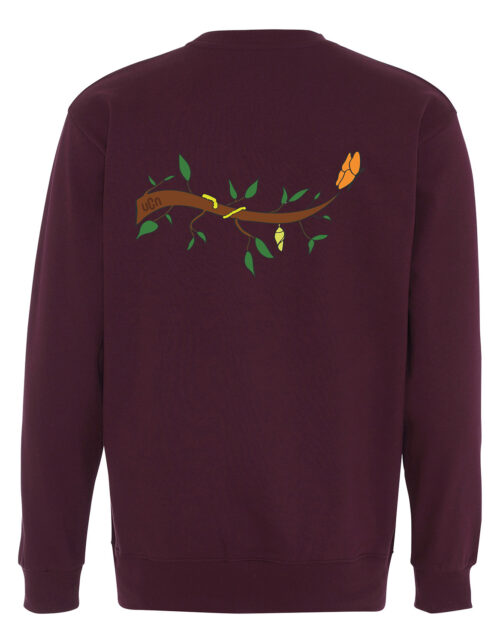 Vinrød sweatshirt med gren og blade design.