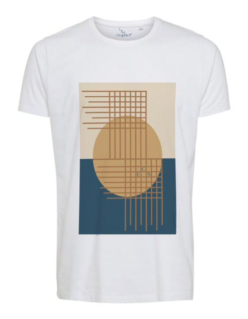 Hvid T-shirt med geometrisk mønster i cirkler.