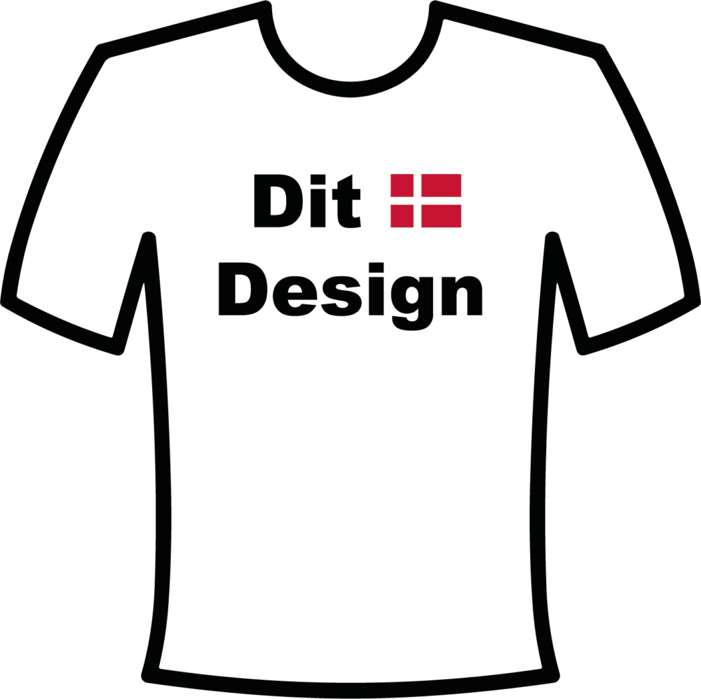 Hvid T-shirt med teksten Dit Design og flag.