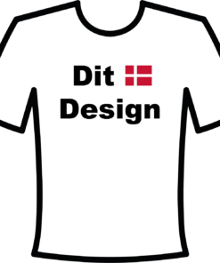 Hvid T-shirt med teksten Dit Design og flag.