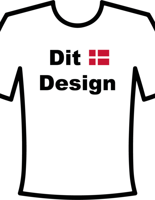 Hvid T-shirt med teksten Dit Design og flag.