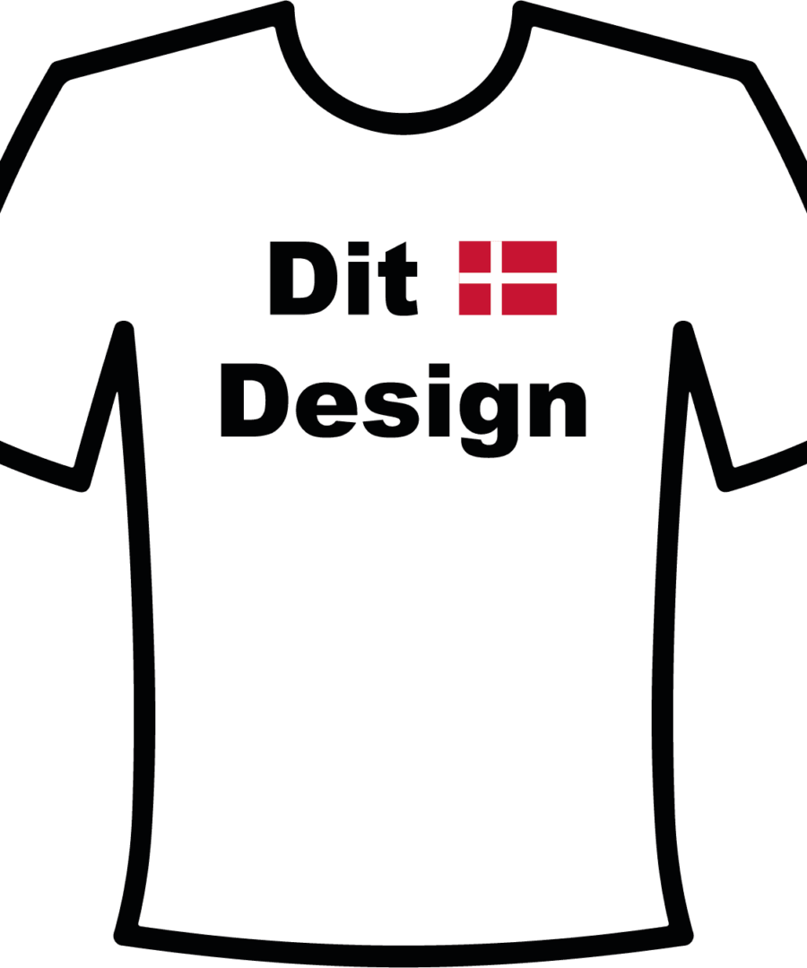 Hvid T-shirt med teksten Dit Design og flag.