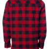 Rød og sort ternet flannelskjorte bagfra