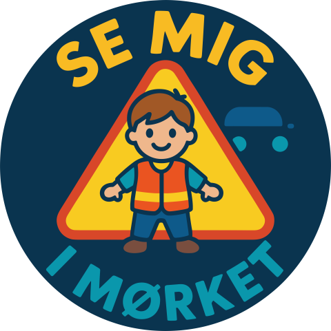 Barn med refleksvest og trafikskilt om natten