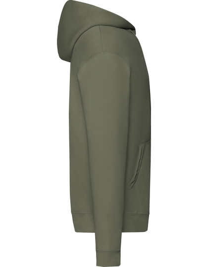Grøn hættetrøje set fra siden