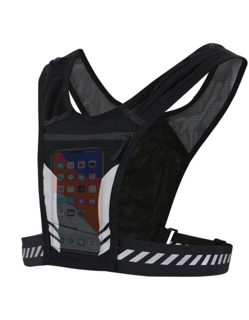 Sort løbevest med reflekser og telefonlomme