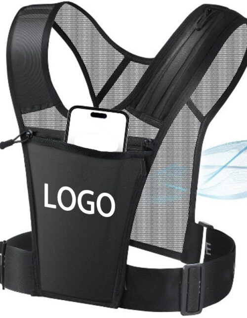 Sort løbevest med telefonlomme og logo