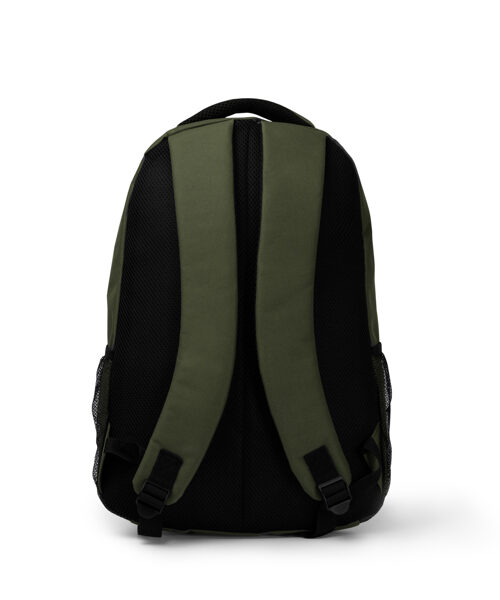 Grøn og sort rygsæk set bagfra