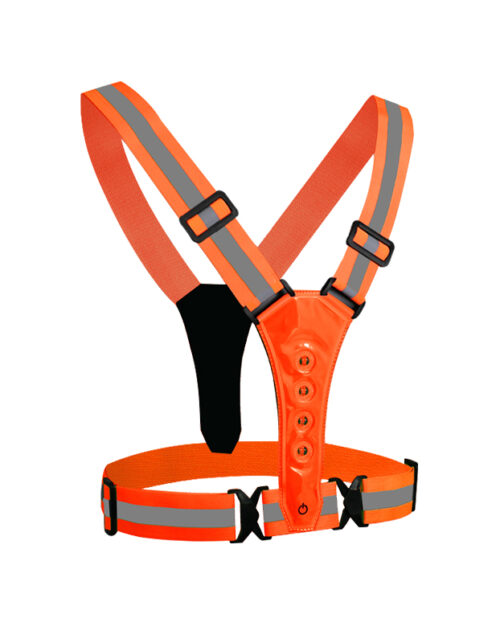 Reflekterende orange sikkerhedssele med LED-lys