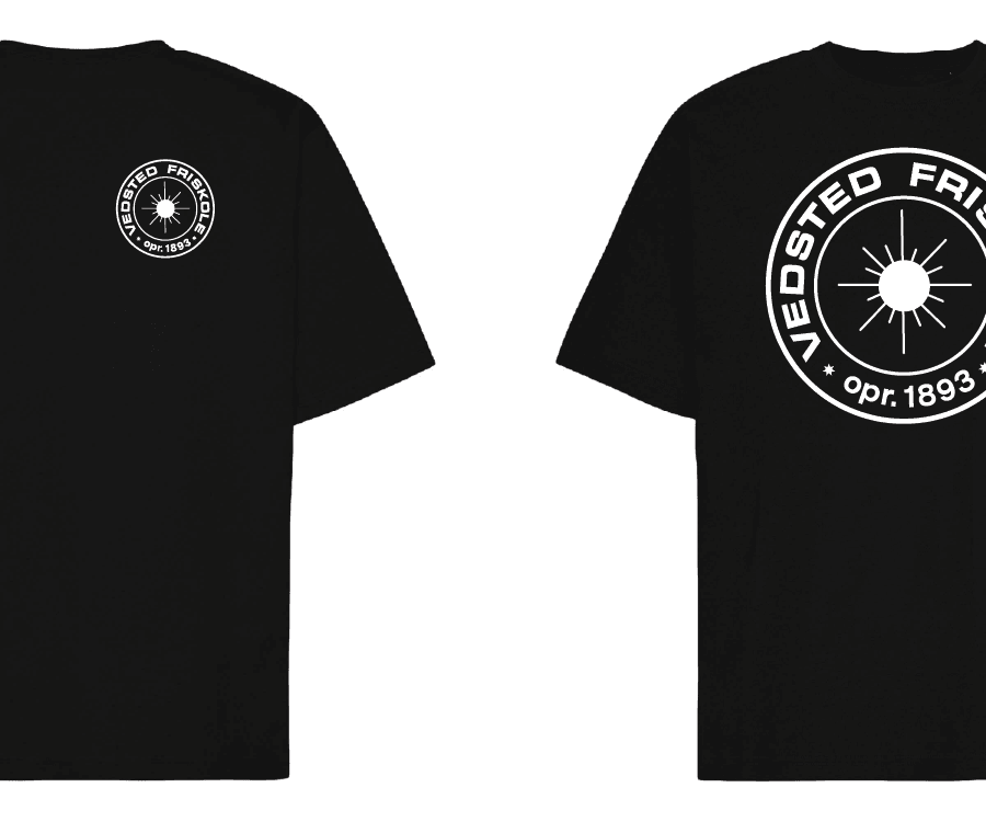Sort t-shirt med Vedsted Friskole logo