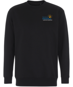 Sort sweatshirt med skolens logo på brystet