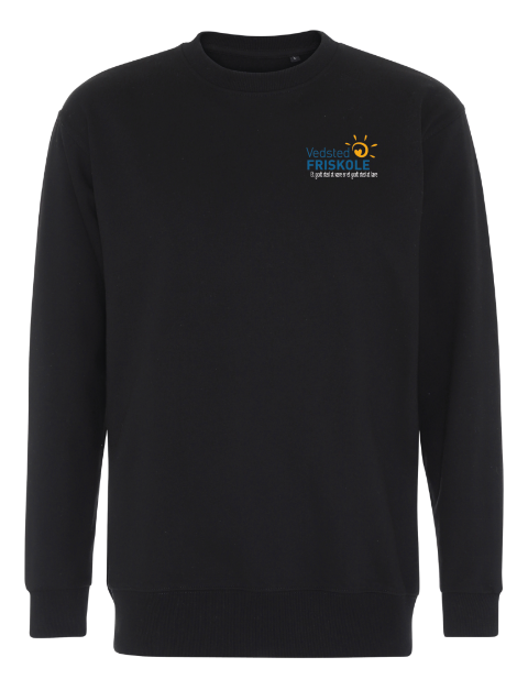 Sort sweatshirt med skolens logo på brystet