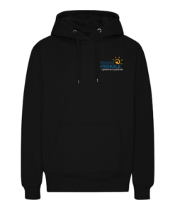 Sort hættetrøje med Vedsted Friskole logo