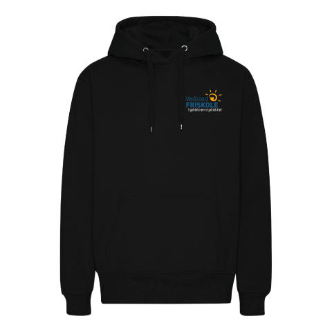Sort hættetrøje med Vedsted Friskole logo