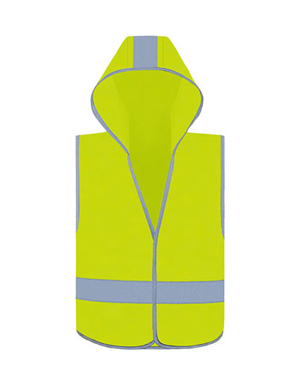 Gul refleksvest med hætte og refleksstriber