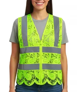 Neongul refleksvest med blondemønster