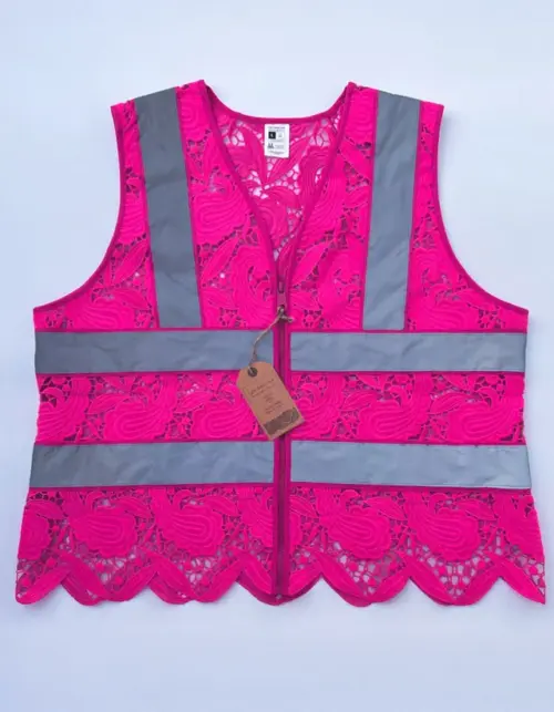 Pink sikkerhedsvest med refleksstriber og blonder