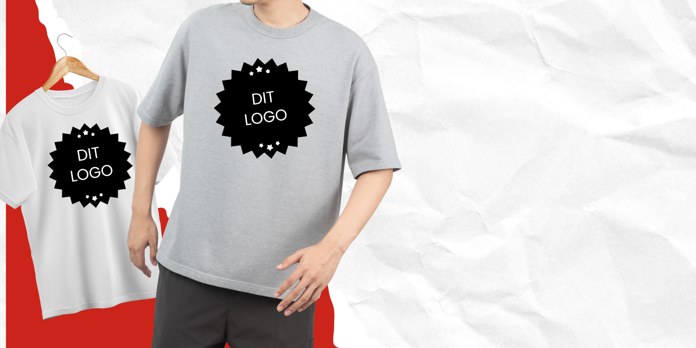 Grå t-shirt med sort logo på brystet