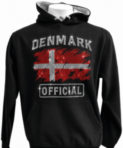 Sort hoodie med Danmarks flag og tekst