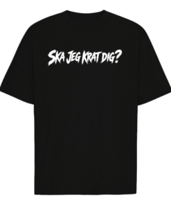 Sort t-shirt med hvid tekst foran