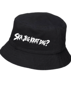 Sort bucket hat med hvid tekst
