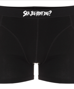 Sorte boxershorts med tekst på linningen