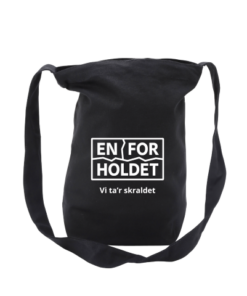 Sort mulepose med teksten En for holdet