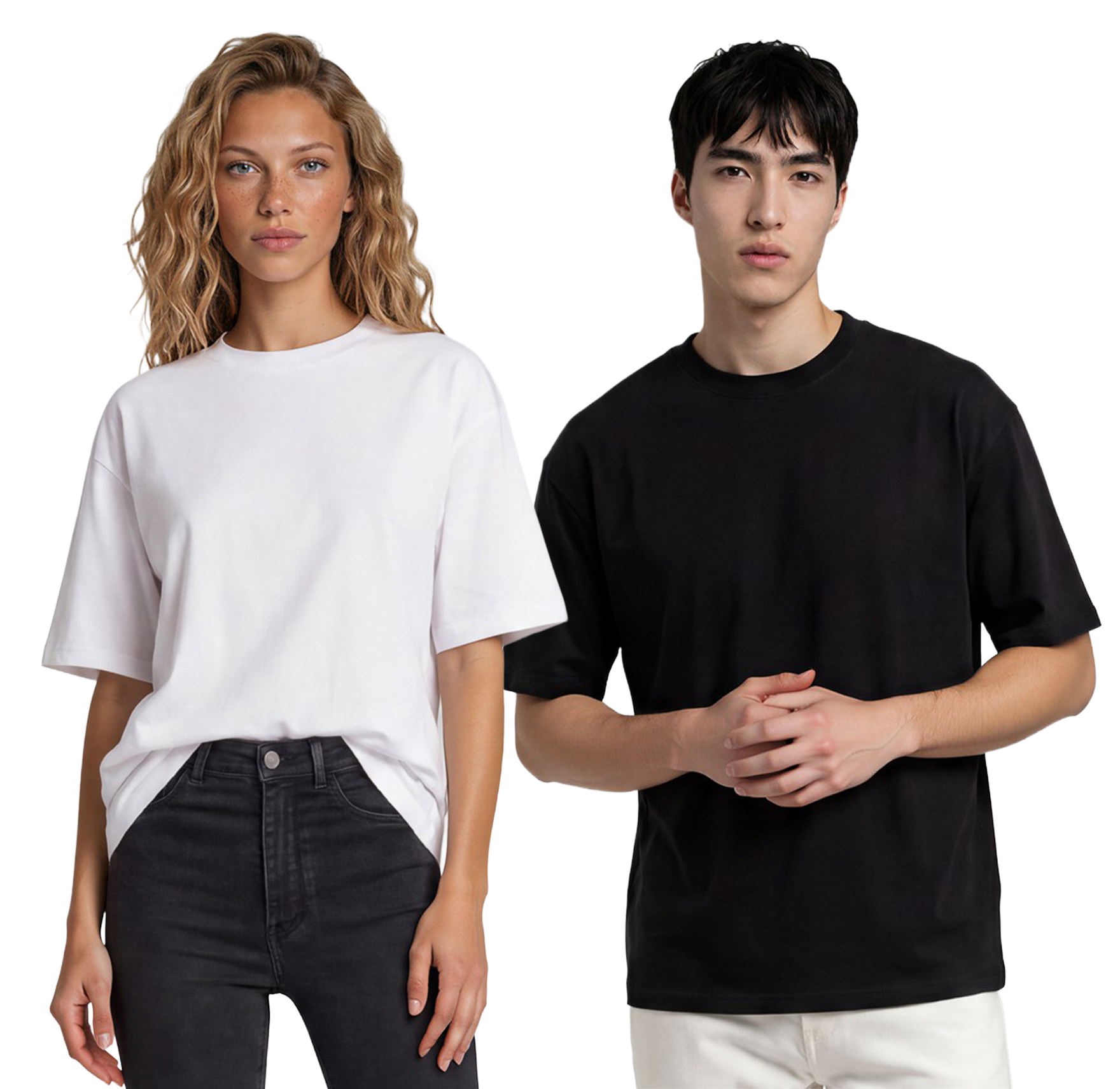 Kvinde og mand i enkle T-shirts