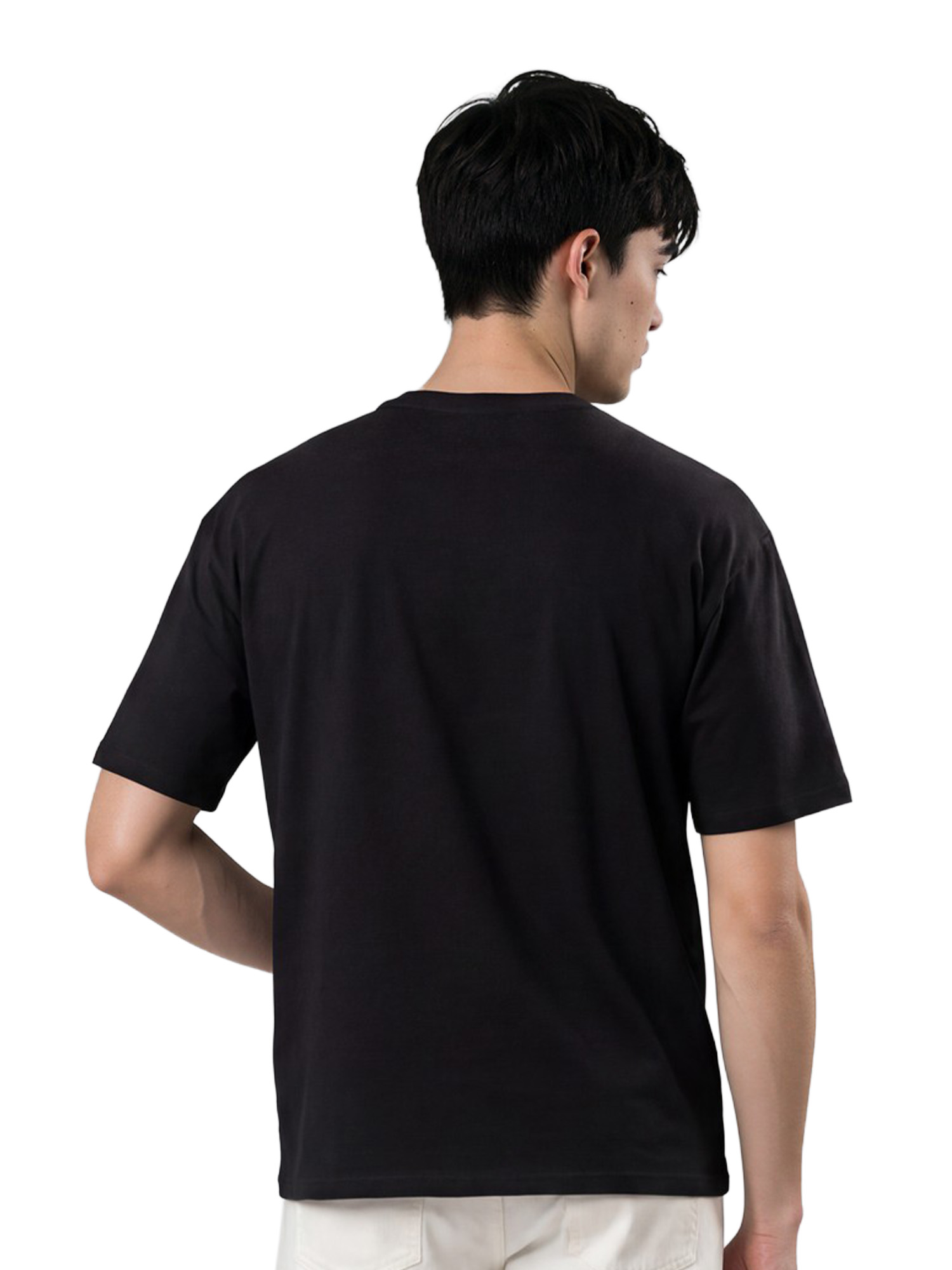 Mand set bagfra i sort T-shirt