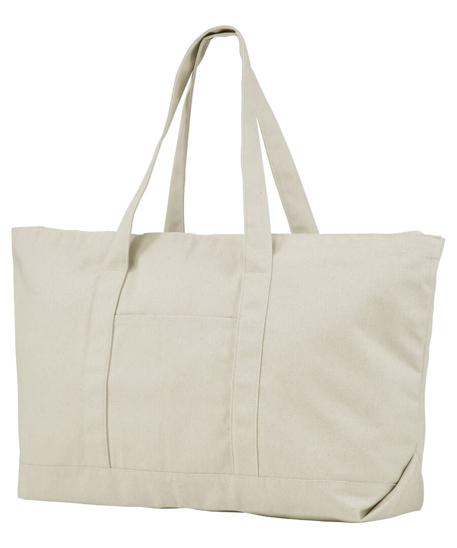 Beige lærredstaske med lange stropper